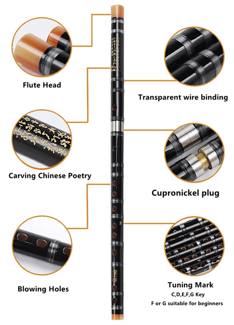 High Quality Bamboo Flute Professional Woodwind Musical Instruments C D E F G Key Chinese Dizi Transversal Flauta 5 Colors