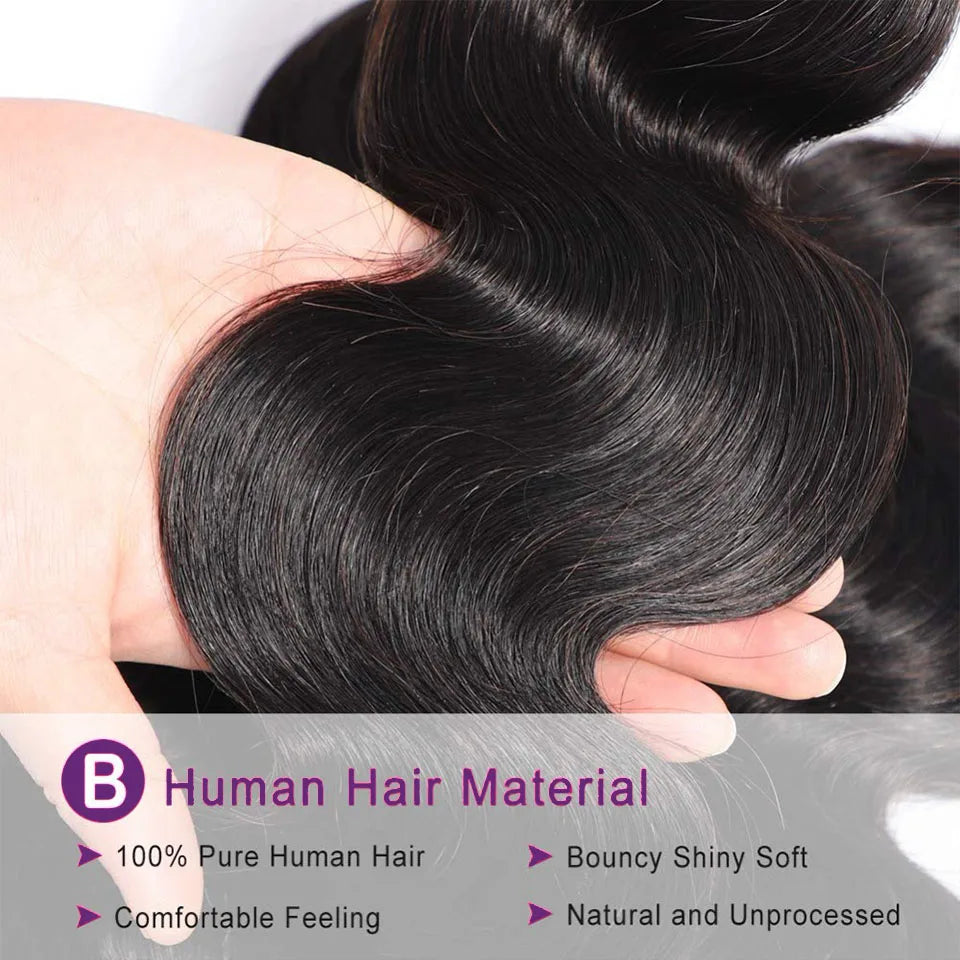 8-30" Body Wave Human Hair Bundles with Closure Frontal HD Transparent Lace Peruvian 100% Raw Virgin Human Hair Weave Extension