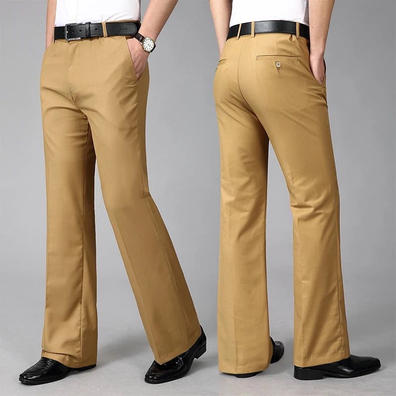 2024 Men's Four Seasons New Mid-Waist Micro-Flared Casual Pants Business Boot Cut Bell-Bottom Trousers