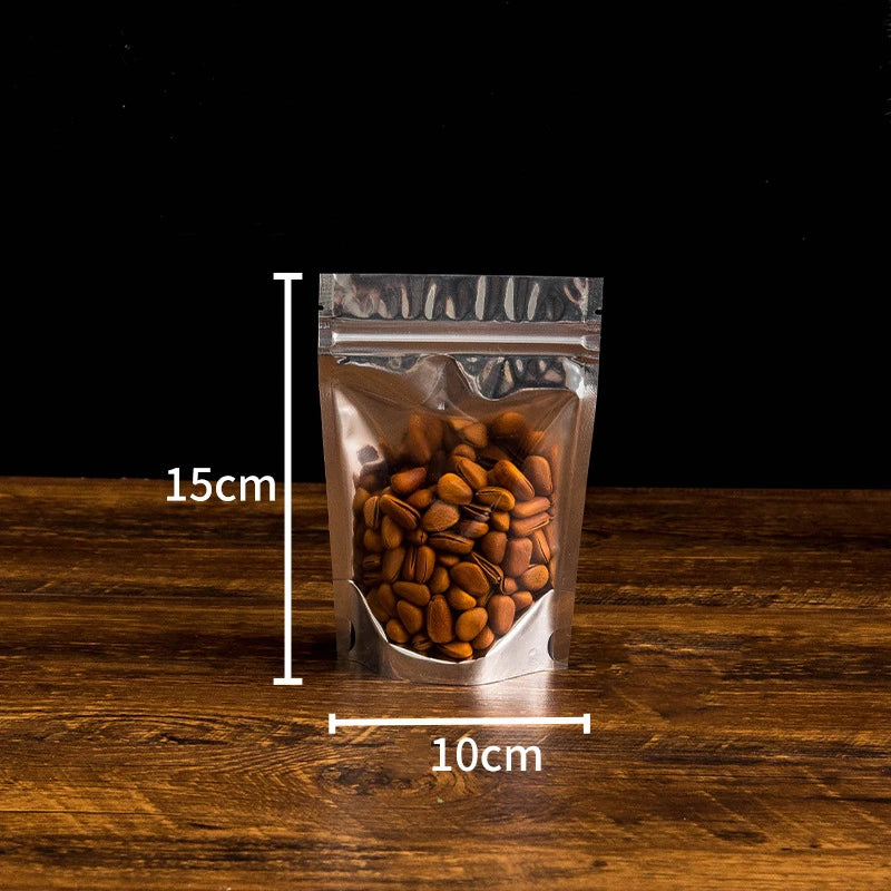 50Pcs Food Packaging Aluminum Foil Stand Up Bag Home Storage Tea Coffee Beans Supplies Ziplock Bags With Window Resealable