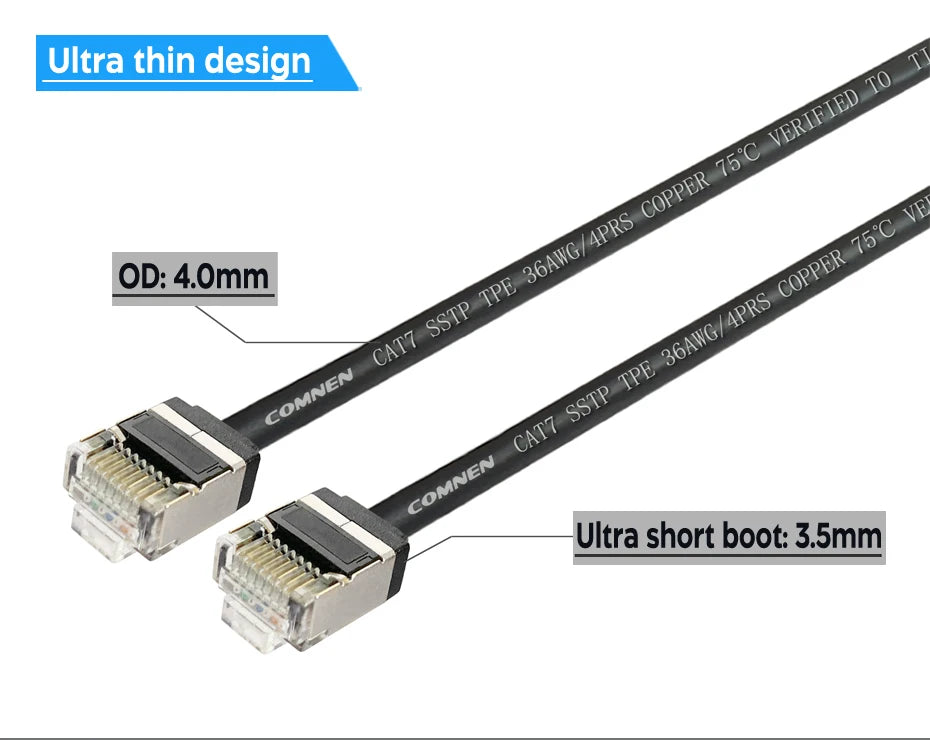 COMNEN Cat7 0.1m Ethernet Patch Cable rj45 4.0mm SSTP LAN CAT6 CAT6A internet Cable for ps5 Patch to Switch Router Ethernet