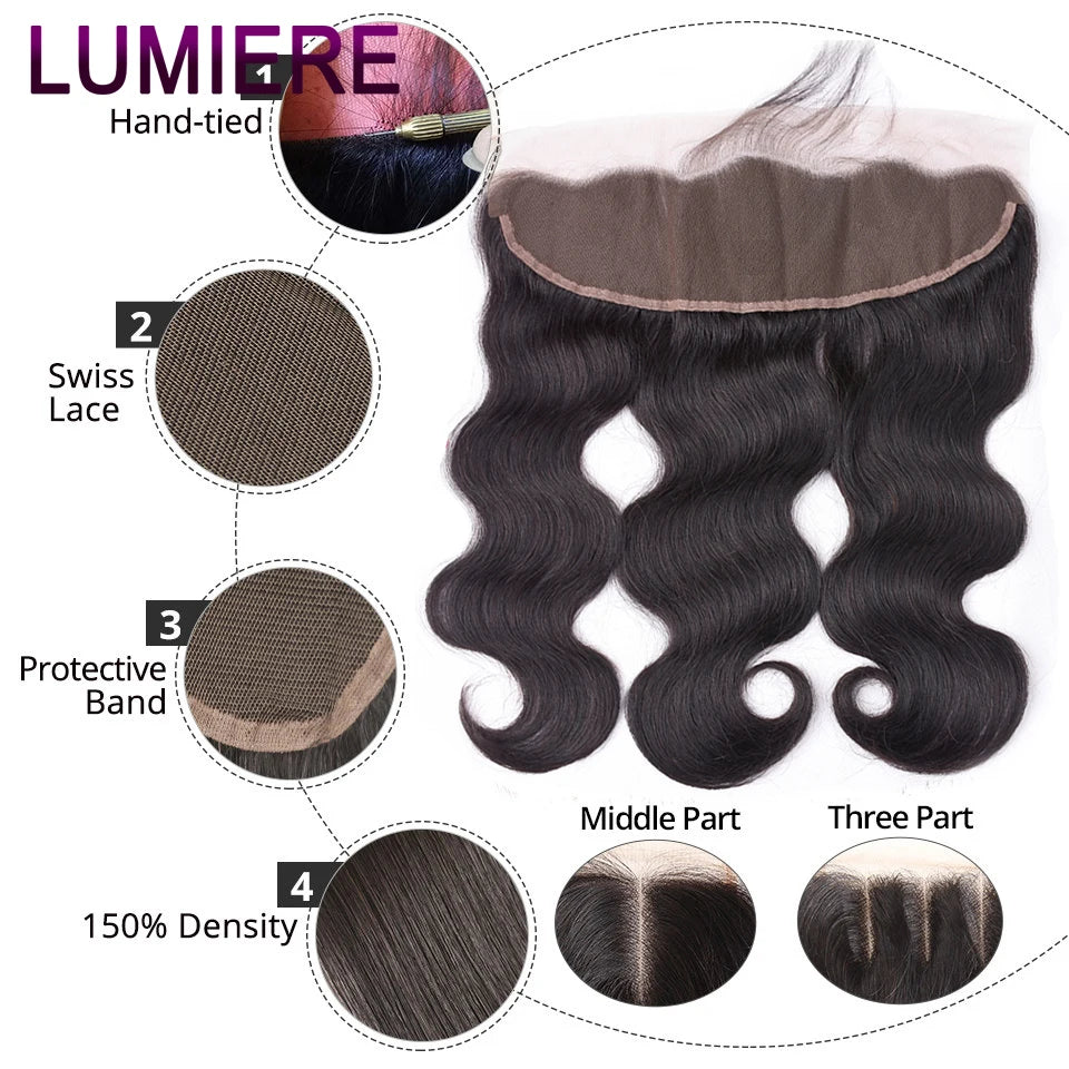 8-30" Body Wave Human Hair Bundles with Closure Frontal HD Transparent Lace Peruvian 100% Raw Virgin Human Hair Weave Extension