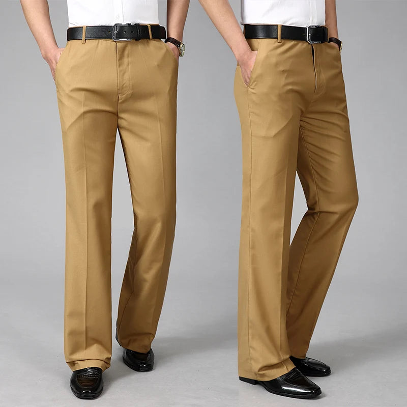 2024 Men's Four Seasons New Mid-Waist Micro-Flared Casual Pants Business Boot Cut Bell-Bottom Trousers
