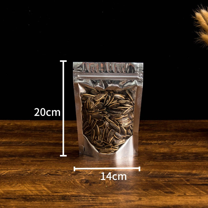 50Pcs Food Packaging Aluminum Foil Stand Up Bag Home Storage Tea Coffee Beans Supplies Ziplock Bags With Window Resealable