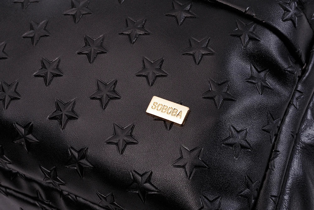 Soboba Diaper Bags for Mummy PU Waterproof Large Capacity Nappy Changing Bag Hanging on Stroller 3D Star Pattern Diaper Bag