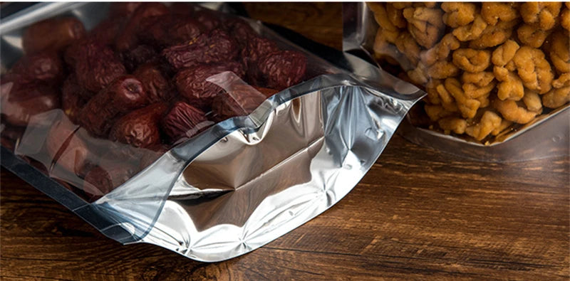 50Pcs Food Packaging Aluminum Foil Stand Up Bag Home Storage Tea Coffee Beans Supplies Ziplock Bags With Window Resealable