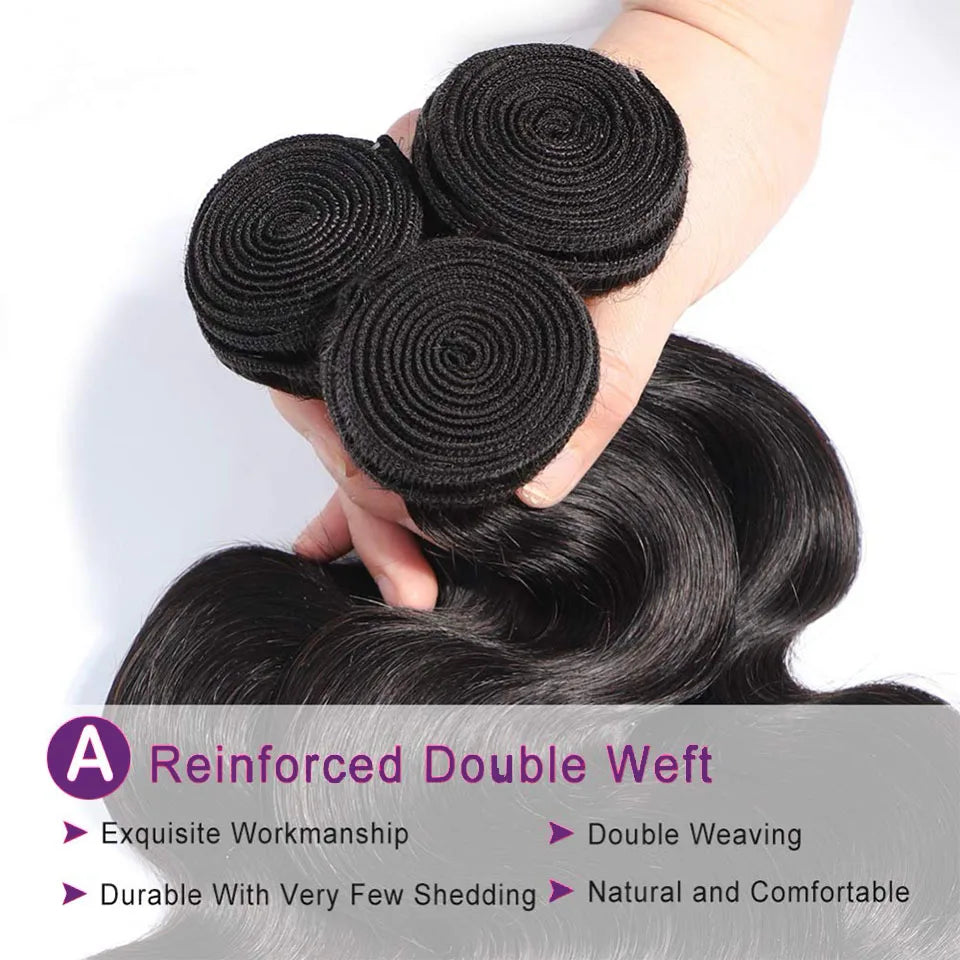 8-30" Body Wave Human Hair Bundles with Closure Frontal HD Transparent Lace Peruvian 100% Raw Virgin Human Hair Weave Extension