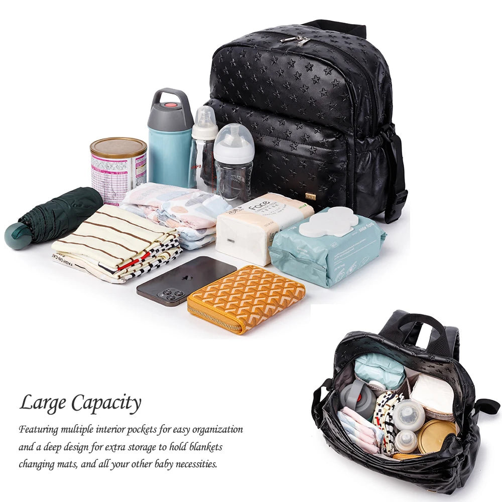 Soboba Diaper Bags for Mummy PU Waterproof Large Capacity Nappy Changing Bag Hanging on Stroller 3D Star Pattern Diaper Bag
