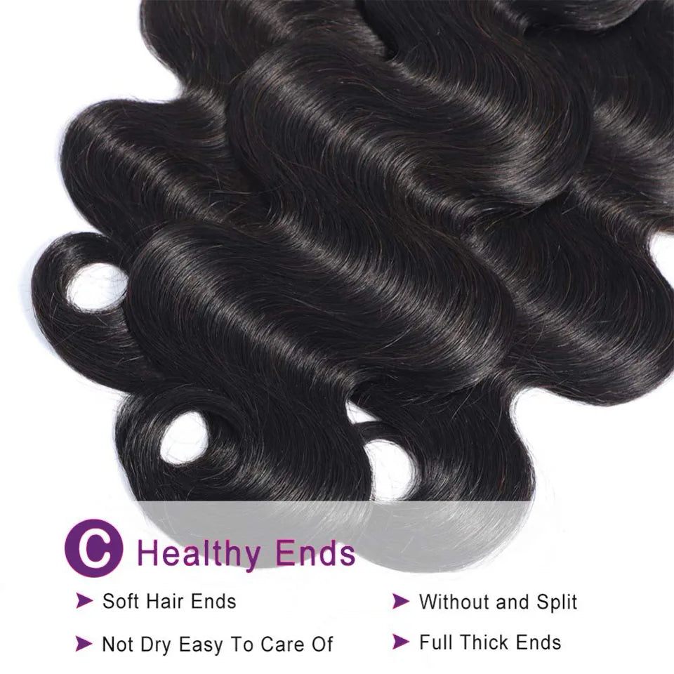 8-30" Body Wave Human Hair Bundles with Closure Frontal HD Transparent Lace Peruvian 100% Raw Virgin Human Hair Weave Extension