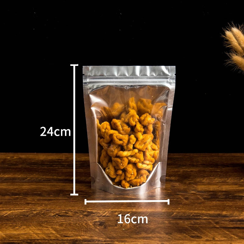 50Pcs Food Packaging Aluminum Foil Stand Up Bag Home Storage Tea Coffee Beans Supplies Ziplock Bags With Window Resealable