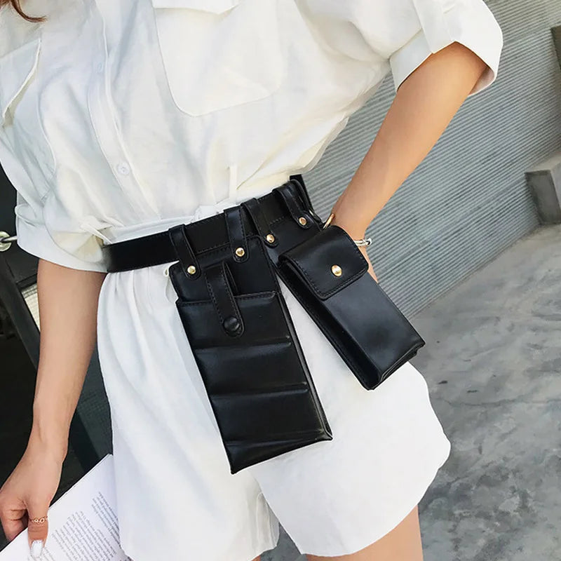 2 Pcs Women Waist Bag Hip Hop Leather Belt Bags Tactical Crossbody Chest Bag Female Fanny Pack Small Designer Luxury Hip Pocket
