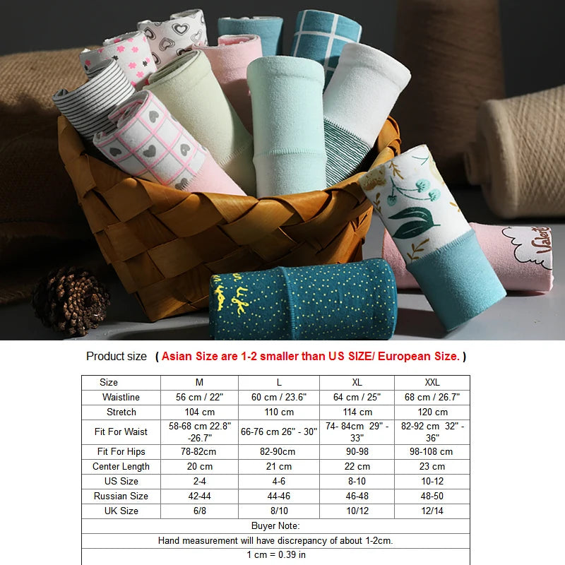 5Pcs Women's Panties Lady Cotton Underwear Print Cute Girls Breathable Seamless High Waist Briefs Woman Sexy Lingerie Intimates