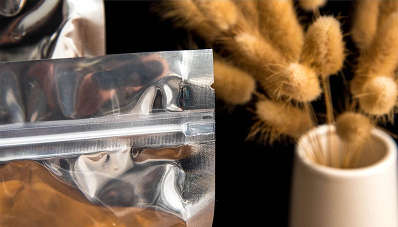 50Pcs Food Packaging Aluminum Foil Stand Up Bag Home Storage Tea Coffee Beans Supplies Ziplock Bags With Window Resealable