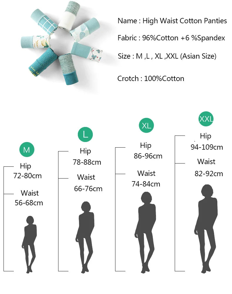 5Pcs Women's Panties Lady Cotton Underwear Print Cute Girls Breathable Seamless High Waist Briefs Woman Sexy Lingerie Intimates