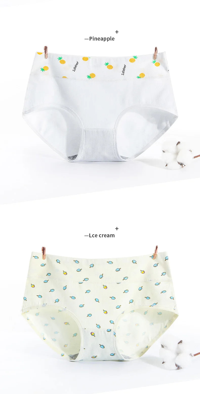 5Pcs Women's Panties Lady Cotton Underwear Print Cute Girls Breathable Seamless High Waist Briefs Woman Sexy Lingerie Intimates