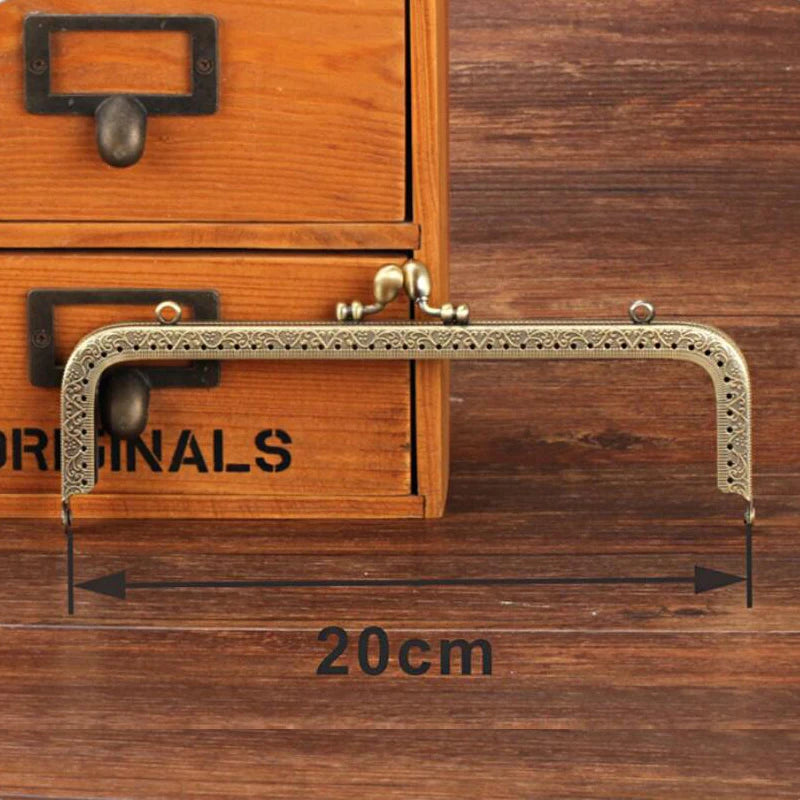 Vintage Flower Bud Embossing Square Metal Purse Frame Handle for Clutch Bag Accessories Kiss Clasp Lock Antique Bronze Tone