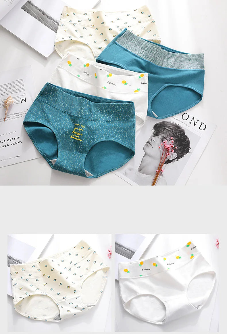 5Pcs Women's Panties Lady Cotton Underwear Print Cute Girls Breathable Seamless High Waist Briefs Woman Sexy Lingerie Intimates