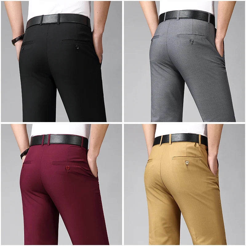 2024 Men's Four Seasons New Mid-Waist Micro-Flared Casual Pants Business Boot Cut Bell-Bottom Trousers