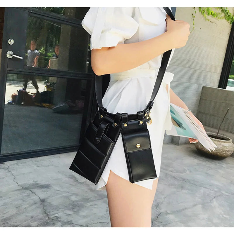 2 Pcs Women Waist Bag Hip Hop Leather Belt Bags Tactical Crossbody Chest Bag Female Fanny Pack Small Designer Luxury Hip Pocket