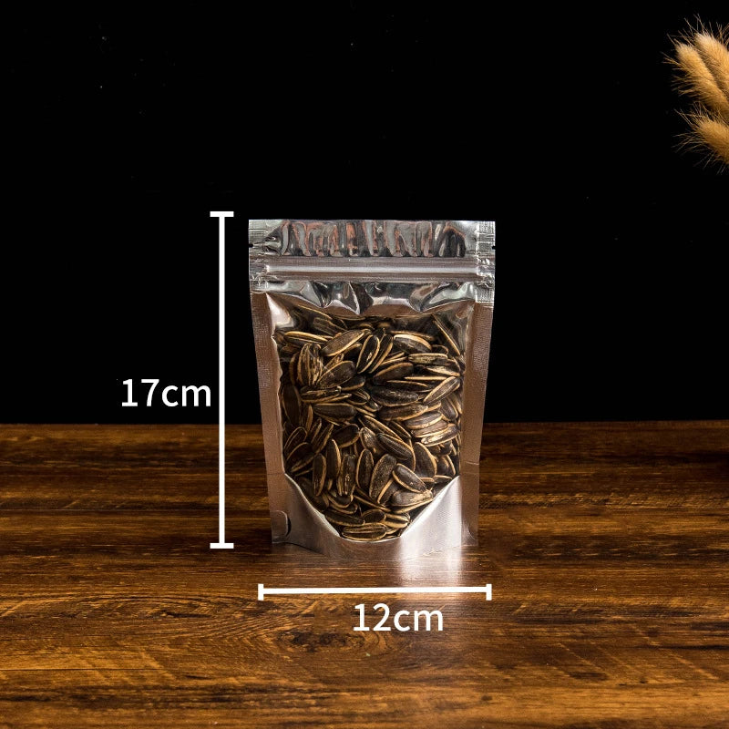 50Pcs Food Packaging Aluminum Foil Stand Up Bag Home Storage Tea Coffee Beans Supplies Ziplock Bags With Window Resealable