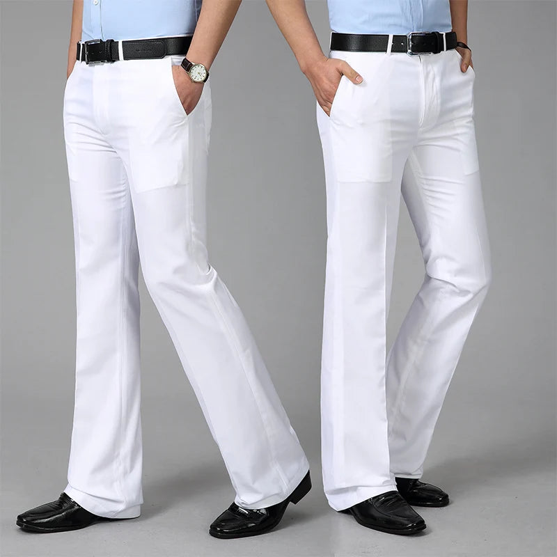 2024 Men's Four Seasons New Mid-Waist Micro-Flared Casual Pants Business Boot Cut Bell-Bottom Trousers