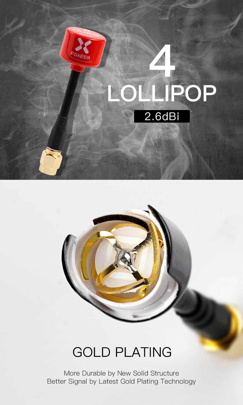 Foxeer Antenna Lollipop 4 V4 FPV Antenna 5.8G 2.6Dbi Stubby RHCP SMA RPSMA UFL Straight/Angle MMCX 7.2g For FPV RC Racing Drone