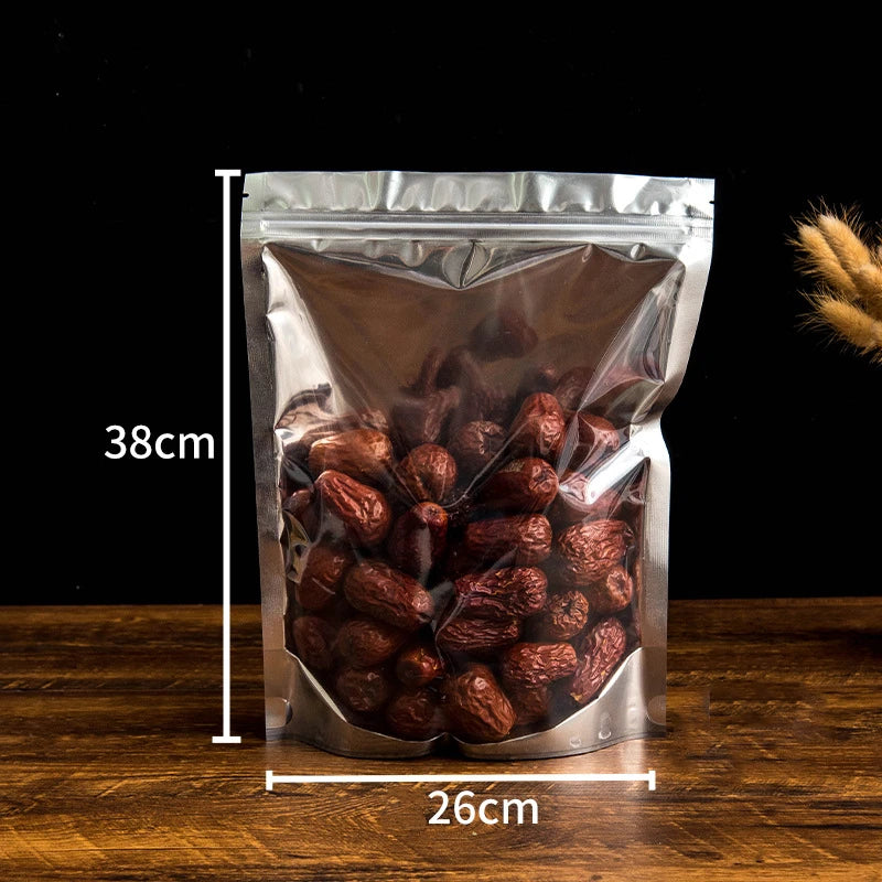 50Pcs Food Packaging Aluminum Foil Stand Up Bag Home Storage Tea Coffee Beans Supplies Ziplock Bags With Window Resealable