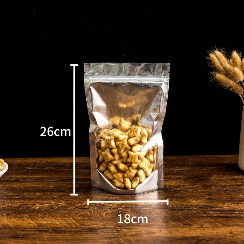 50Pcs Food Packaging Aluminum Foil Stand Up Bag Home Storage Tea Coffee Beans Supplies Ziplock Bags With Window Resealable