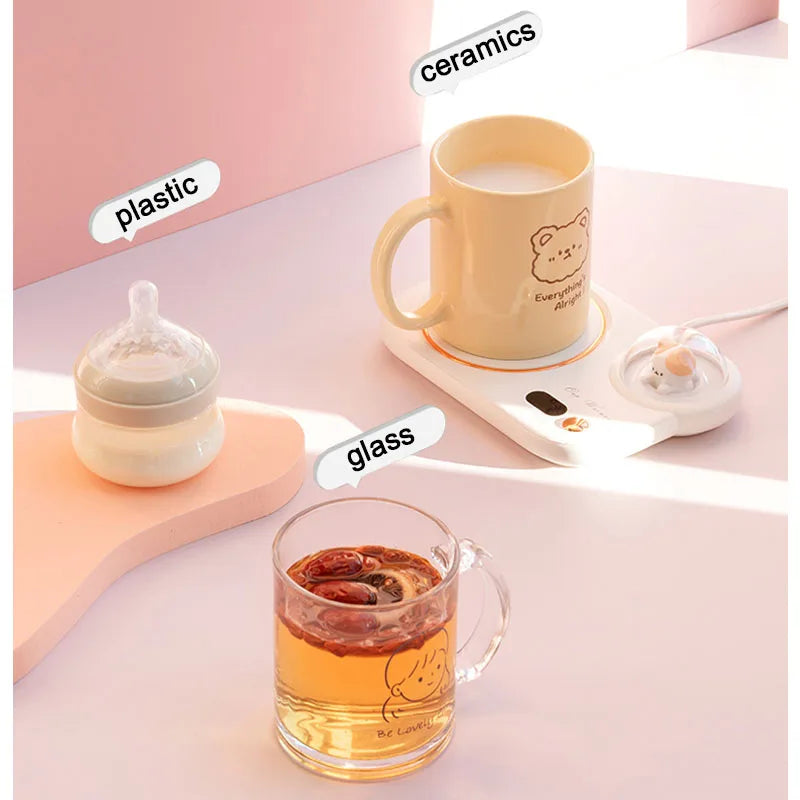 Creative Electric Beverage Cup Warmer Heating Coasters New Coffee Mug Warmer with LED Night Light Function for Tea Water Milk