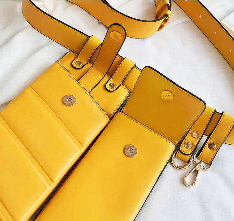 2 Pcs Women Waist Bag Hip Hop Leather Belt Bags Tactical Crossbody Chest Bag Female Fanny Pack Small Designer Luxury Hip Pocket