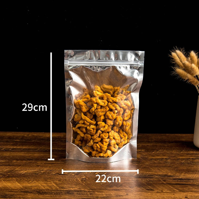 50Pcs Food Packaging Aluminum Foil Stand Up Bag Home Storage Tea Coffee Beans Supplies Ziplock Bags With Window Resealable