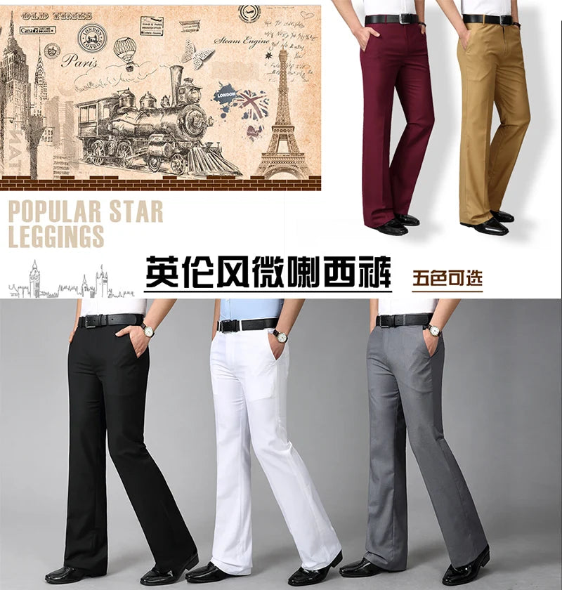 2024 Men's Four Seasons New Mid-Waist Micro-Flared Casual Pants Business Boot Cut Bell-Bottom Trousers