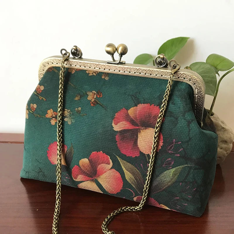 Vintage Flower Bud Embossing Square Metal Purse Frame Handle for Clutch Bag Accessories Kiss Clasp Lock Antique Bronze Tone