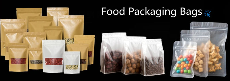 50Pcs Food Packaging Aluminum Foil Stand Up Bag Home Storage Tea Coffee Beans Supplies Ziplock Bags With Window Resealable