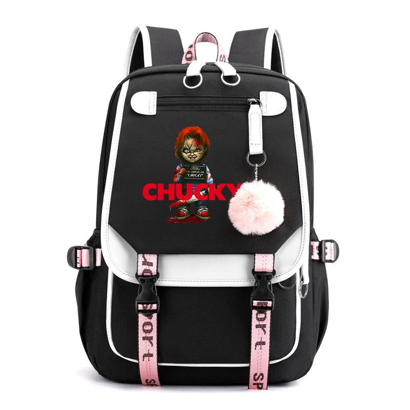 Horror Movie Child's Play Chucky Backpack Teenager School USB Charging Bags Men Women School Bag Travel Mochila