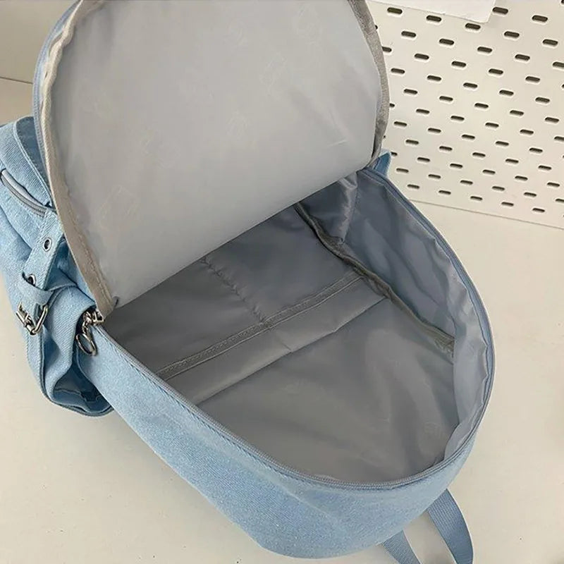 HAEX Denim Women Backpacks 2026 Large Capacity Harajuku DIY Anime Badge Ita Bag Female Student Daily Commute Mochilas Para Mujer
