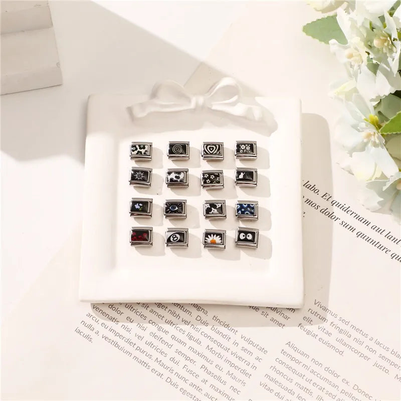 Personalized Black and White Moon Stars Cloud Italian Charm Links Fit 9mm Stainless Steel Bracelet Men Women DIY Making Gifts