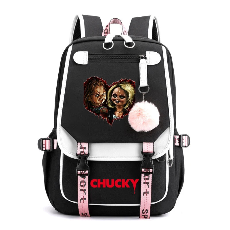 Horror Movie Child's Play Chucky Backpack Teenager School USB Charging Bags Men Women School Bag Travel Mochila
