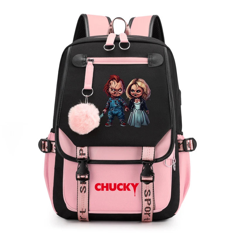 Horror Movie Child's Play Chucky Backpack Teenager School USB Charging Bags Men Women School Bag Travel Mochila