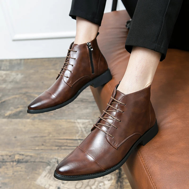 Luxury Designer Men's 38~48 Genuine Leather Italian Brand Dress Shoes Men Fashion Chelsea Casual Boots Retro Ankle Boot Footwear
