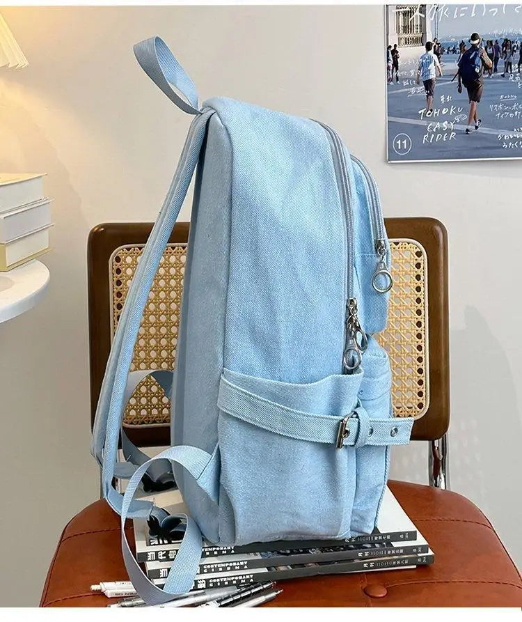 HAEX Denim Women Backpacks 2026 Large Capacity Harajuku DIY Anime Badge Ita Bag Female Student Daily Commute Mochilas Para Mujer