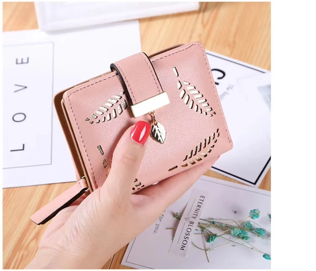 Luxury Women Wallet Leather Purse Short Zipper Clutch Bag Small Hollow Out Leaves Design Fashion Brand Wallets