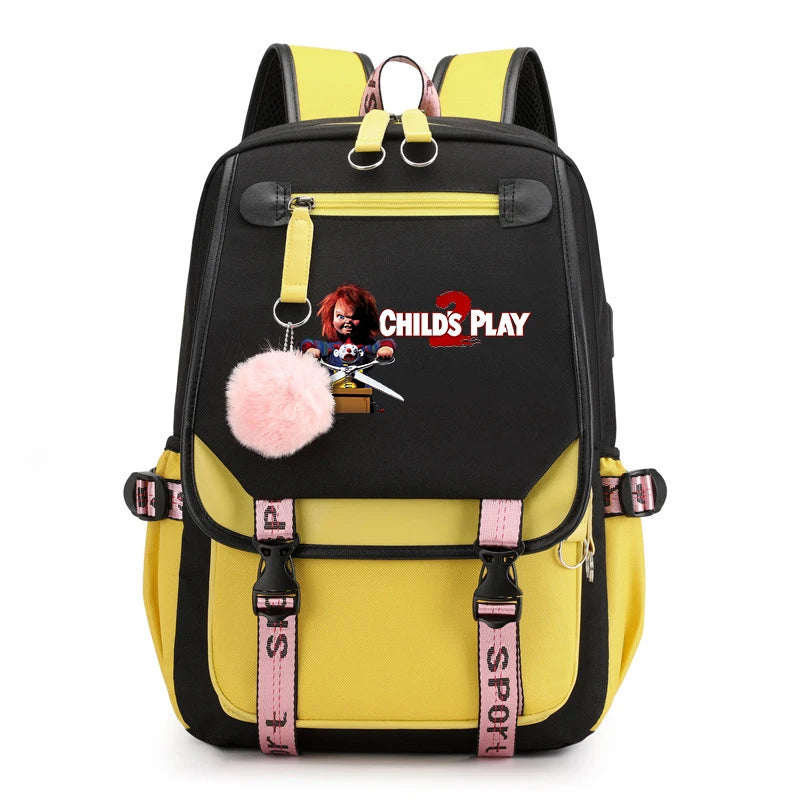 Horror Movie Child's Play Chucky Backpack Teenager School USB Charging Bags Men Women School Bag Travel Mochila