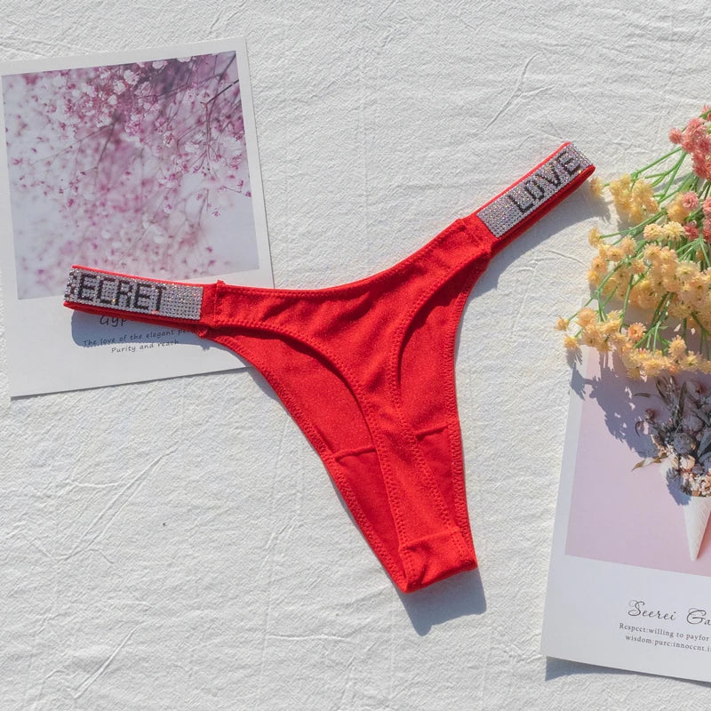 Sexy Panties G-string Sports Women Thong T-back Fitness Secret Rhinestone Sexy Lingerie Letter Diamonds Female Underwear