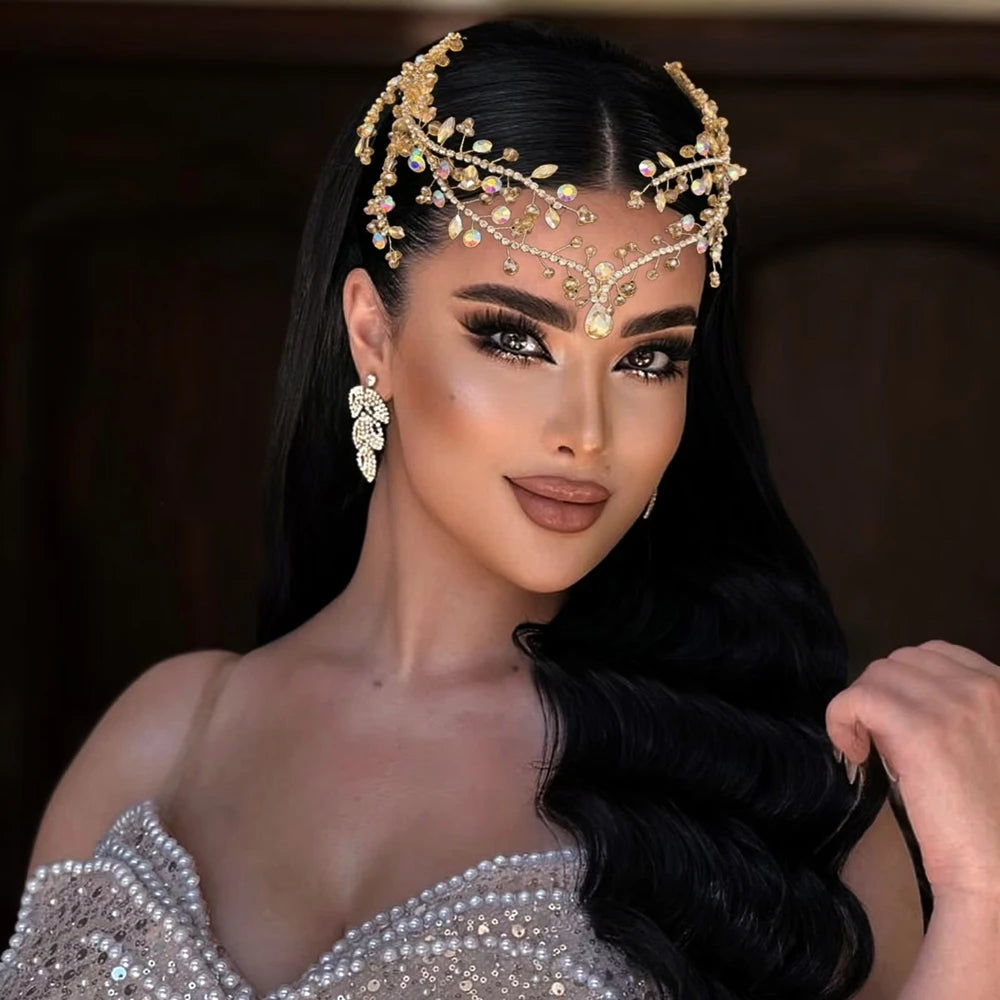 DZ215 Bling Indian Pendant Forehead Chain Jewelry Tiara Headpiece Bridal Headdress Crystal Wedding Headwear Accessories Gift