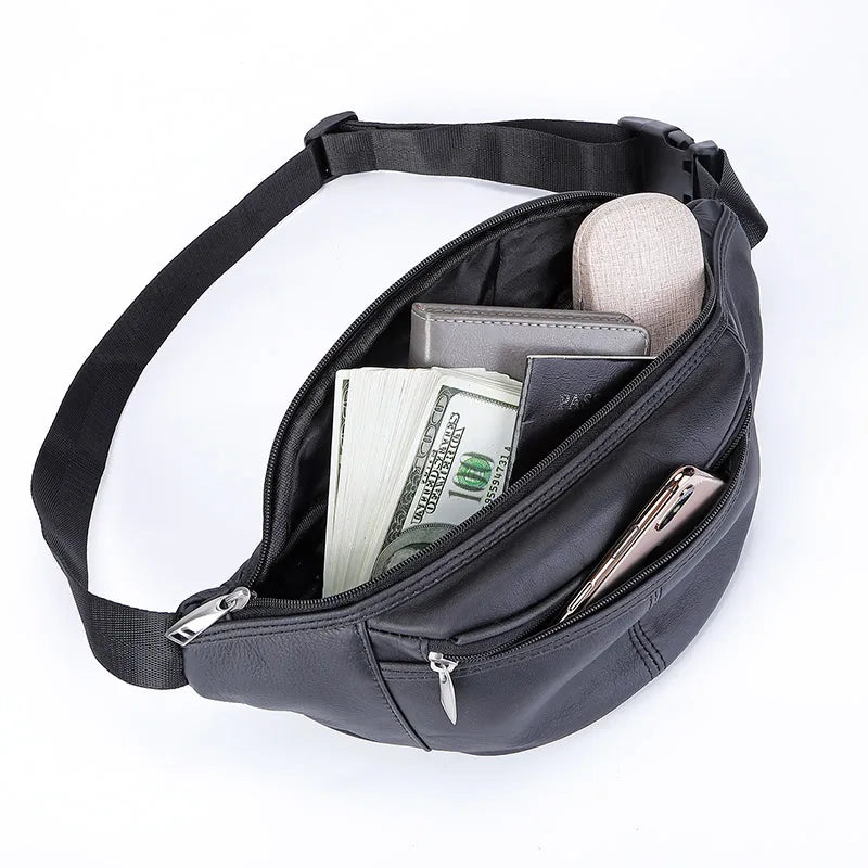 Fashion Men Genuine Leather Fanny Bag for Phone Pouch Male Leather Messenger Bags Brand Fanny Pack Male Travel Waist Bag Men