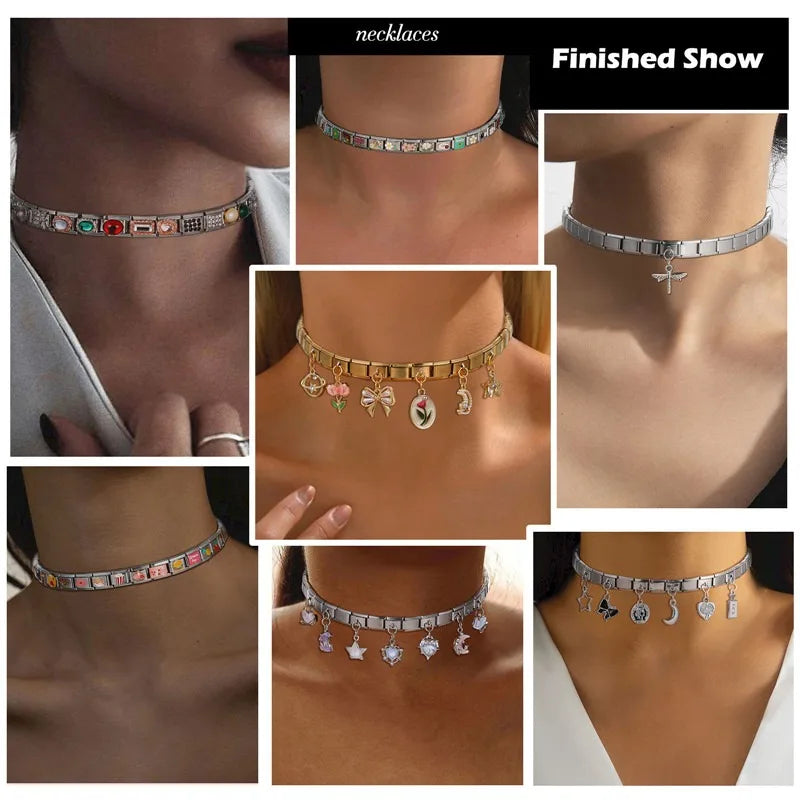 Personalized Black and White Moon Stars Cloud Italian Charm Links Fit 9mm Stainless Steel Bracelet Men Women DIY Making Gifts