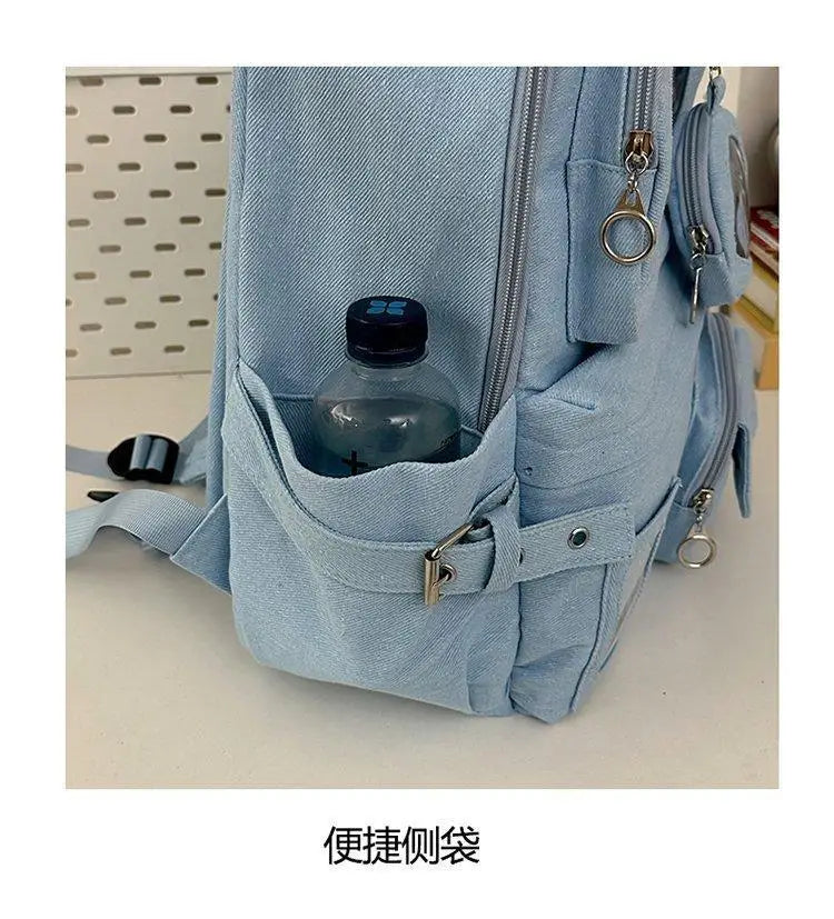 HAEX Denim Women Backpacks 2026 Large Capacity Harajuku DIY Anime Badge Ita Bag Female Student Daily Commute Mochilas Para Mujer