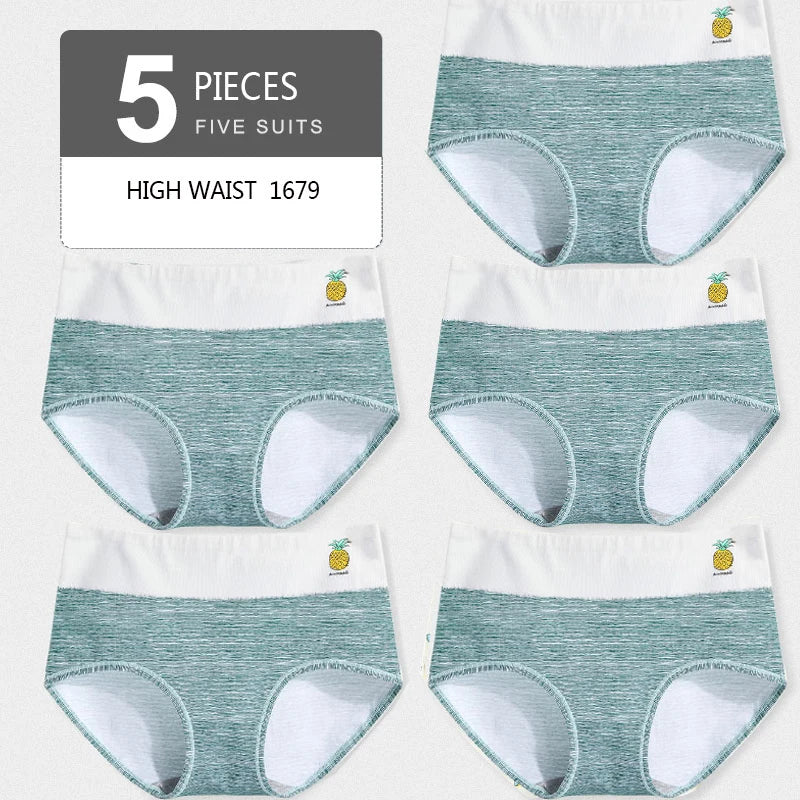 5Pcs Women's Panties Lady Cotton Underwear Print Cute Girls Breathable Seamless High Waist Briefs Woman Sexy Lingerie Intimates