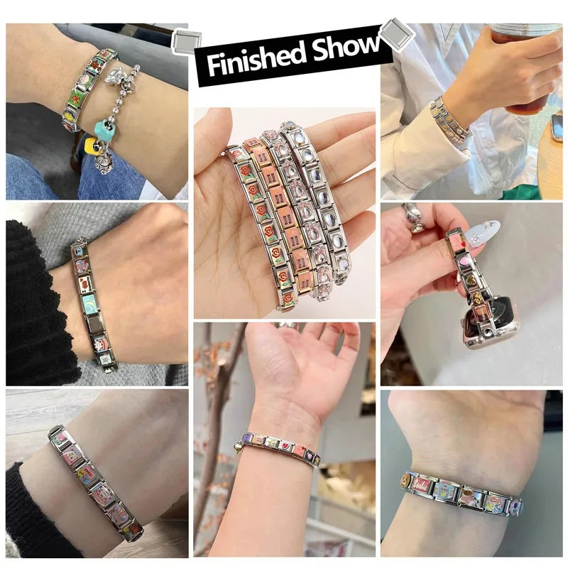 Personalized Black and White Moon Stars Cloud Italian Charm Links Fit 9mm Stainless Steel Bracelet Men Women DIY Making Gifts